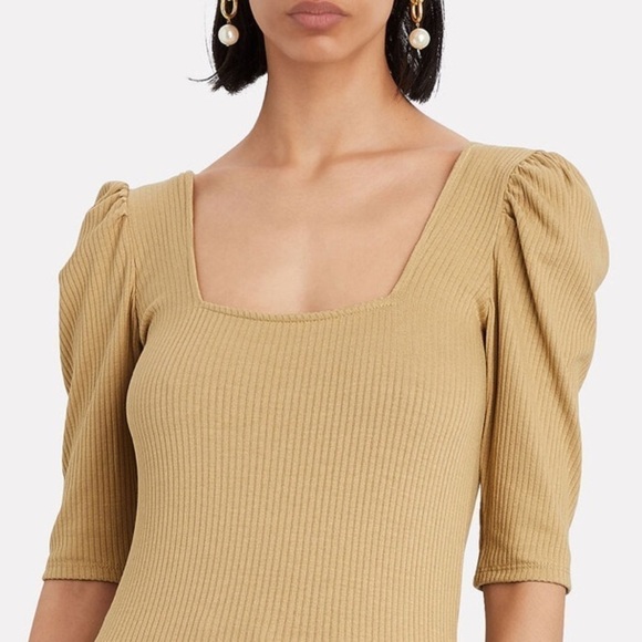 The Range Rib Knit Puff Sleeve Top NWOT in Beige Square Neck - Picture 3 of 6